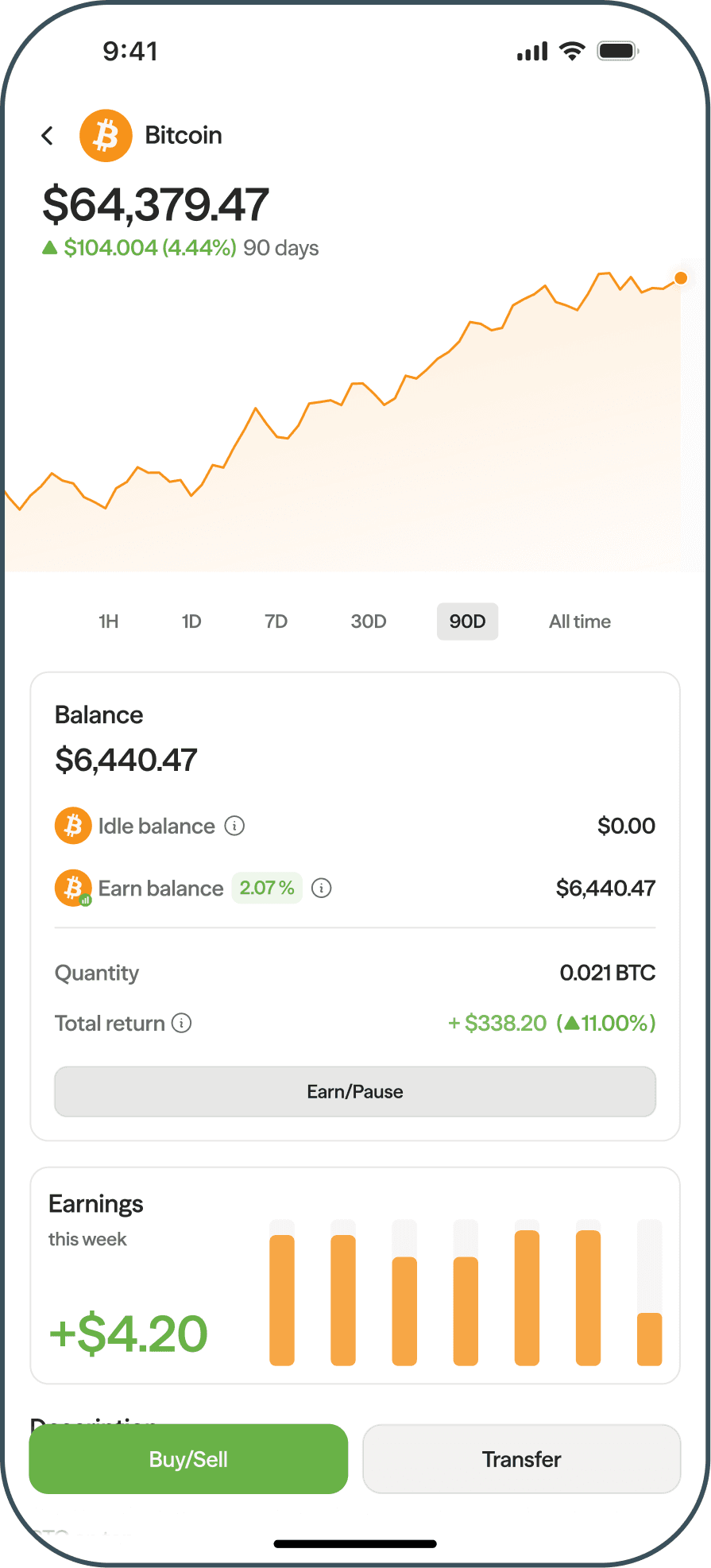 Bitcoin yield in Axal app