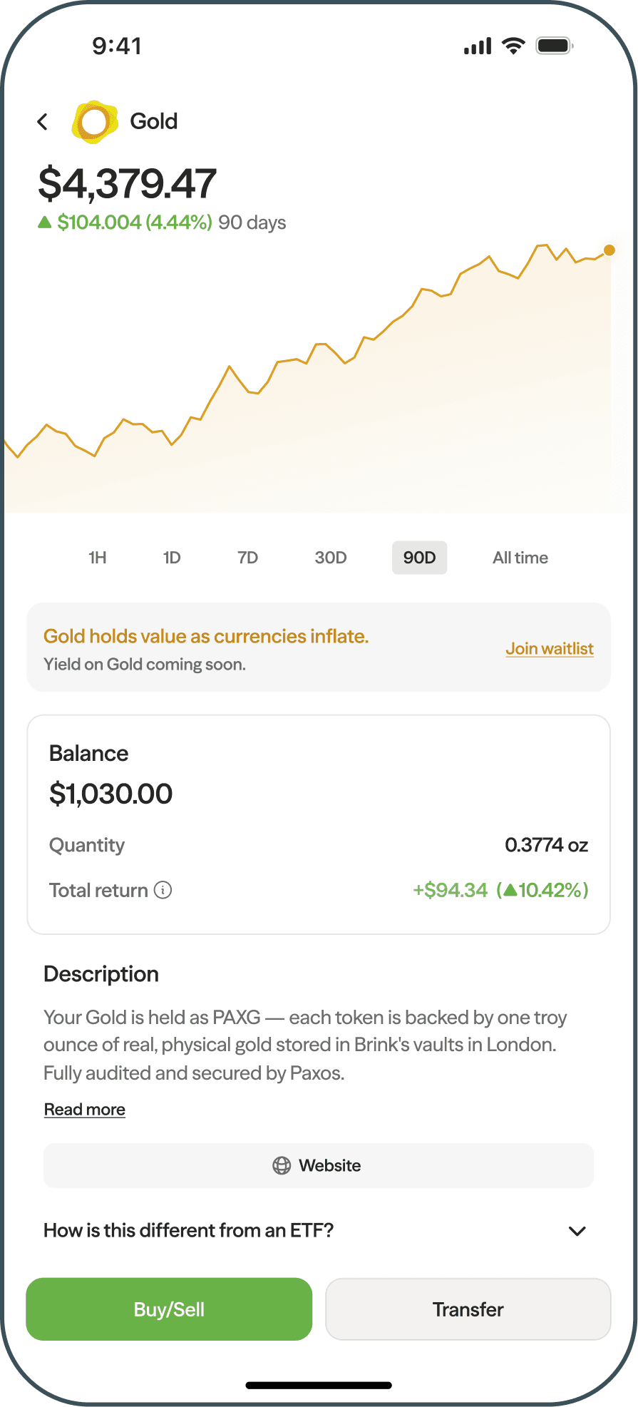 Gold investment in Axal app
